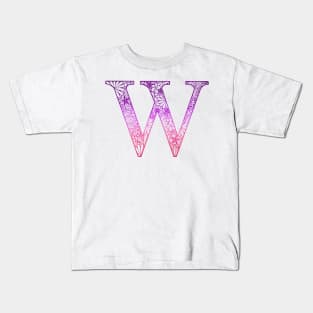 Floral Letter Capital W Pink Kids T-Shirt